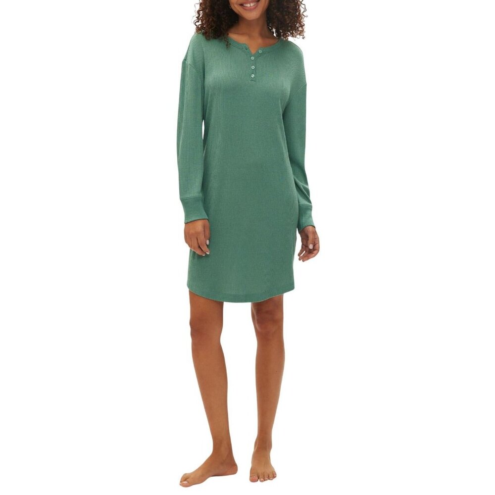 NWT GAP Women's Henley Dorm Long-Sleeve Sleepshirt G1062XDLMA Boggy Green L